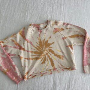 MOTHER:  Cropped Sweatshirt Coral Haze & Lemon - Size: XS
